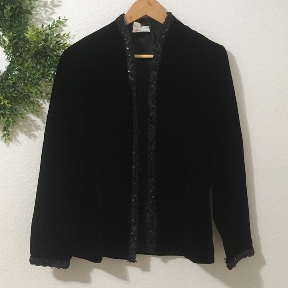 Vintage Black Velour Jacket With Sequined Trim - Picture 1 of 11